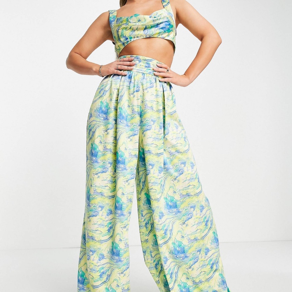 ASOS LUXE satin marble print set